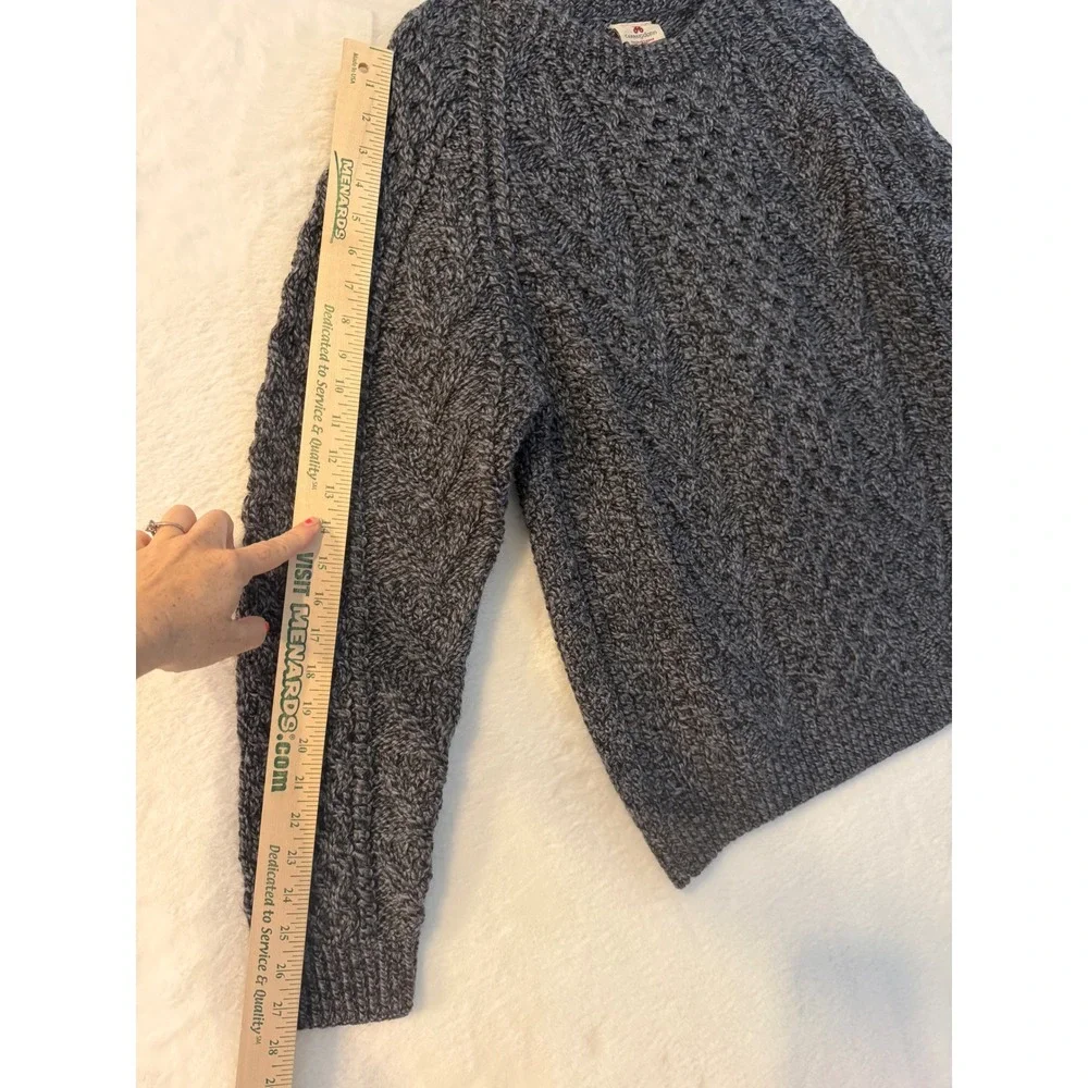 Carraig Donn Handknit Ireland Wool Sweater Mens Large Gray Aran Cable‎ Knit Crew